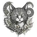 gothic cat and dragon with leafs and fern tattoo design idea