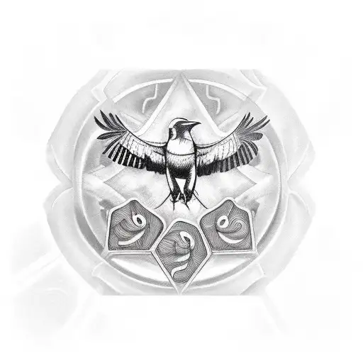 crow with penny  tattoo design idea