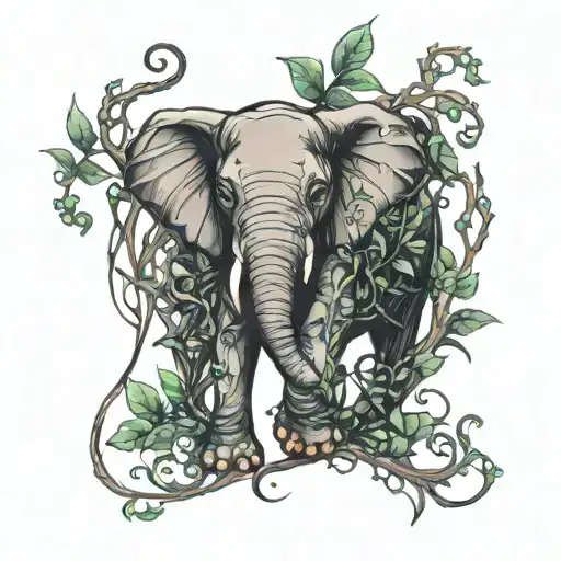 Witchy creepy elephant vines wrapped tattoo design idea