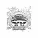 japanese traditional temple with a cherry blossom and Torii gate tattoo design idea