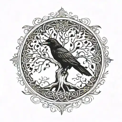 Odin walknut the tree of life,the two ravens tattoo design idea