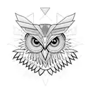 a robot owl head and wings with lots of geometrics details divided by a vertical line in the middle  tattoo design idea