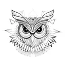 a robot owl head and wings with lots of geometrics details divided by a vertical line in the middle  tattoo design idea