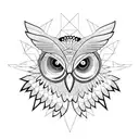 a robot owl head and wings with lots of geometrics details divided by a vertical line in the middle  tattoo design idea