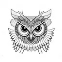 a futuristic owl head and wings with lots of geometrics details divided by a vertical line in the middle  tattoo design idea