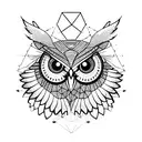 a futuristic owl head and wings with lots of geometrics details divided by a vertical line in the middle  tattoo design idea