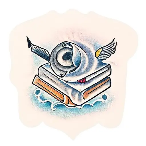 books and pens tattoo design idea