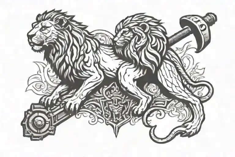 lion, anvil, hammer tattoo design idea