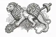 lion, anvil, hammer tattoo design idea