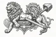 lion, anvil, hammer tattoo design idea