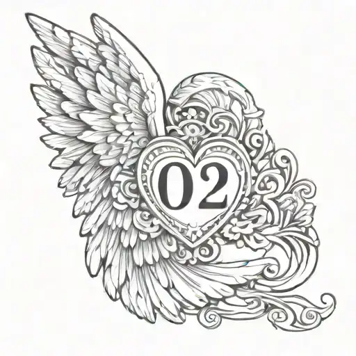angel wings holding a heart with 08-04-2024 in Romen numerals tattoo design idea