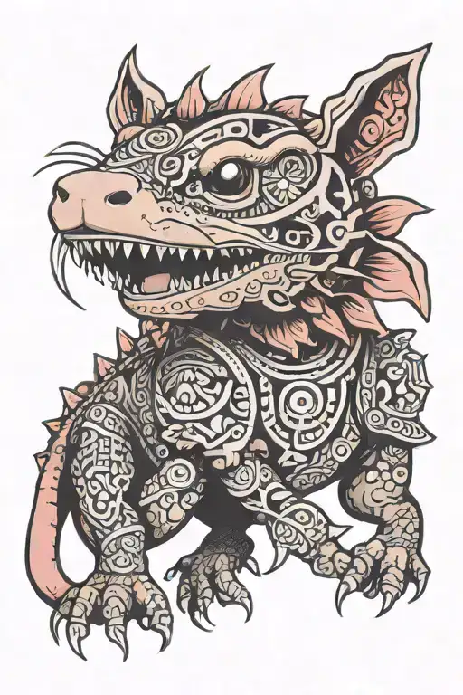 axolotl wearing aztec jaguar warrior tattoo design idea