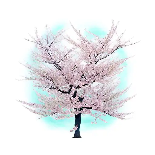 Surrealism "Cherry Blossom Family Tree" Tattoo Idea BlackInk AI