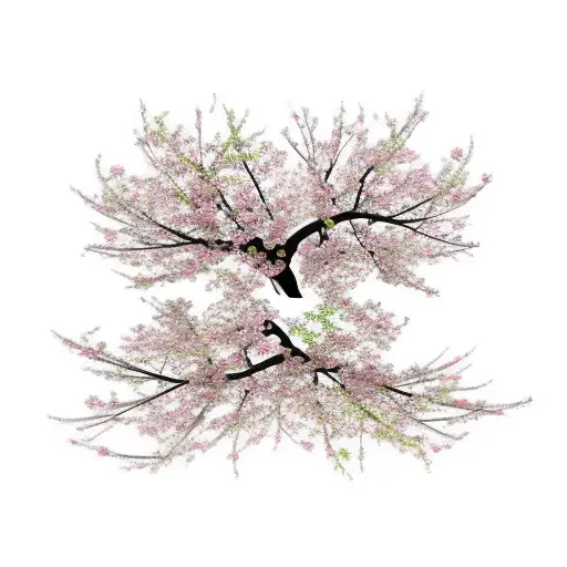 Surrealism "Cherry Blossom Family Tree" Tattoo Idea BlackInk AI