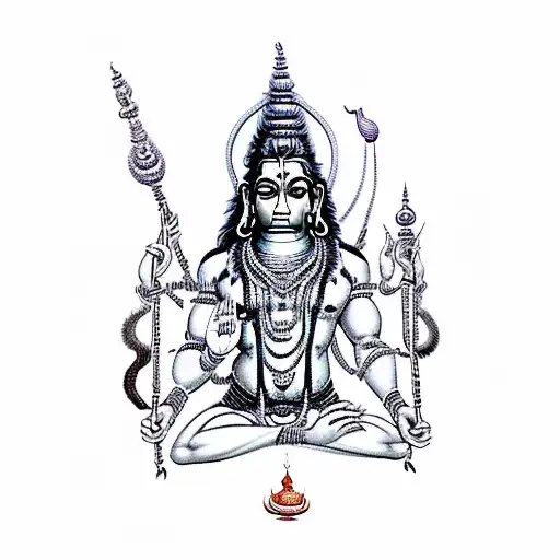 shiva with Hanuman and trishul and Om and written Jai Shree Ram tattoo design idea