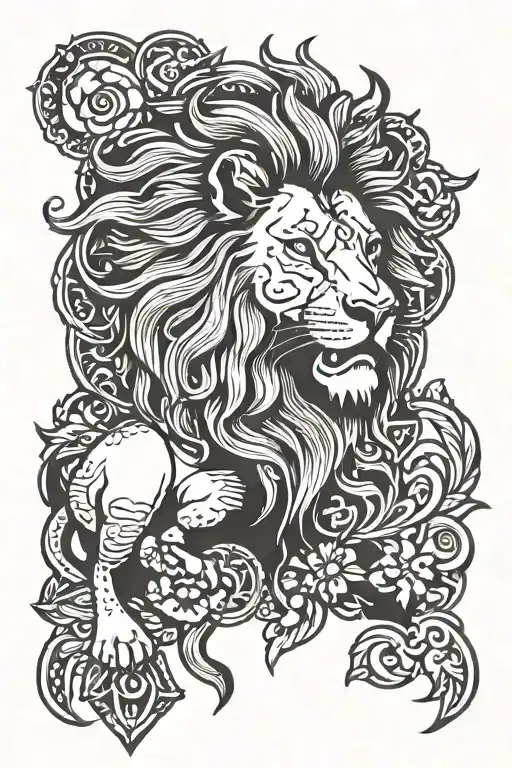 lion with dutch heritage symbols tattoo design idea