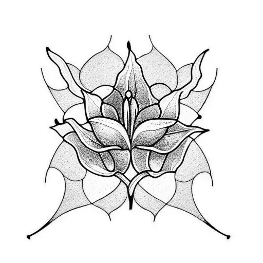 A minimalist tattoo of a cathedral stained glass window with a royal lily incorporated tattoo design idea