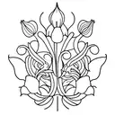 A minimalist tattoo of a cathedral stained glass window with a royal lily incorporated tattoo design idea