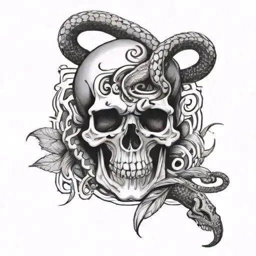 Letters A M I  with a snake going through a skull tattoo design idea