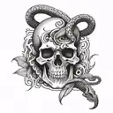 Letters A M I  with a snake going through a skull tattoo design idea