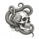 Letters A M I  with a snake going through a skull tattoo design idea
