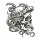 Letters A M I  with a snake going through a skull tattoo design idea