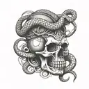 Letters A M I  with a snake going through a skull tattoo design idea