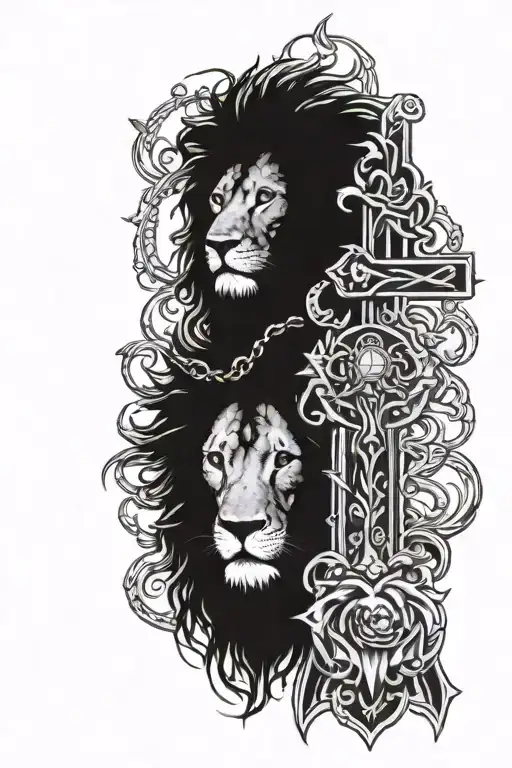 lion and jesus cross tattoo design idea