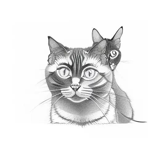small siamese cat next to stripped tabby cat tattoo design idea