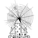 A spooky haunted house with a camera flash illuminating it tattoo design idea