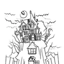 A spooky haunted house with a camera flash illuminating it tattoo design idea