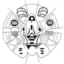 A spooky haunted house with a camera flash illuminating it tattoo design idea