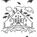 A spooky haunted house with a camera flash illuminating it tattoo design idea