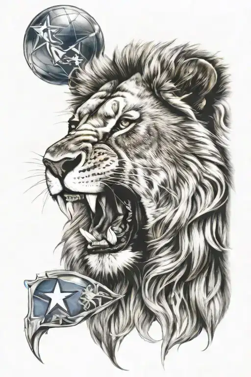 lion head with Dallas cowboy football inside 88 tattoo design idea
