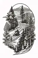 snowmobile trail straight line with trees tattoo design idea