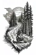 snowmobile trail straight line with trees tattoo design idea