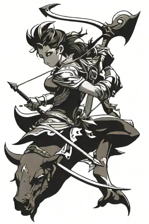 female Bull centaur archer coming tattoo design idea