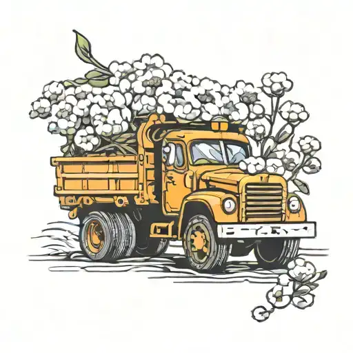 old dump truck with cotton flowers around it the judgement tattoo design idea