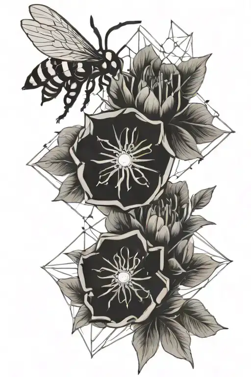 hornet and climbing flowers  tattoo design idea