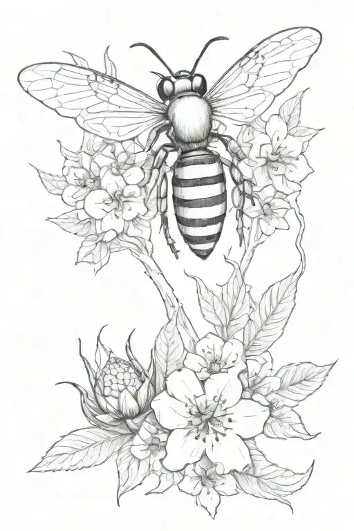 hornet and climbing flowers  tattoo design idea