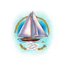 sailboat with message in a bottle with words grace and faith tattoo design idea