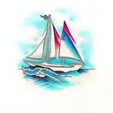 sailboat with message in a bottle with words grace and faith tattoo design idea