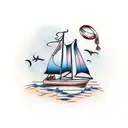 sailboat with message in a bottle with words grace and faith tattoo design idea