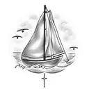 sailboat with message in a bottle with words grace and faith tattoo design idea