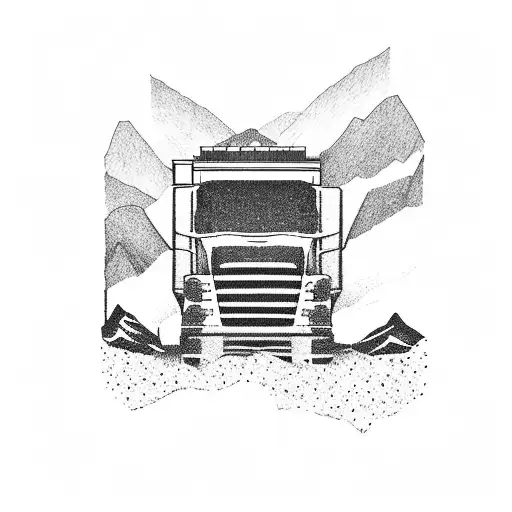 18 wheeler driving over mountains tattoo design idea