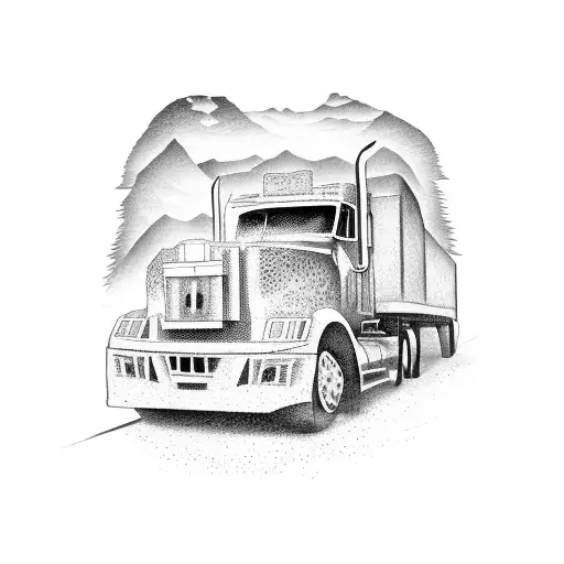 18 wheeler through the mountains tattoo design idea