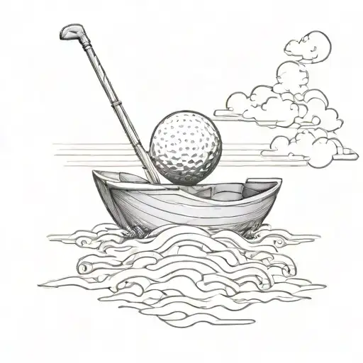 A golf ball morphing into a boat sailing on a sea of gold bars tattoo design idea