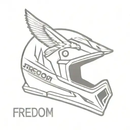 Motocross helmet with text 'freedom' written under it tattoo design idea