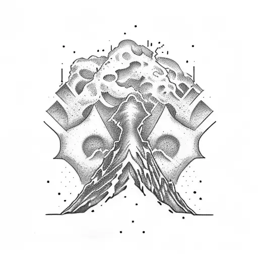 muelle that leads to a volcano tattoo design idea