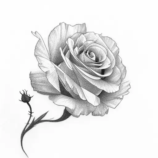 small, long stem, minimalist marigold, cosmos, rose flower black and white tattoo tattoo design idea
